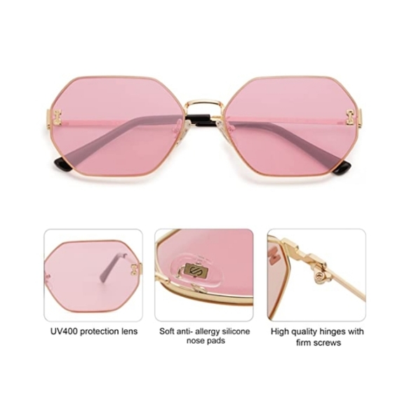 Hexagon Pink Sunglasses Trendy Polygon Sun Glasses UV400 Protective - Picture 5 of 7